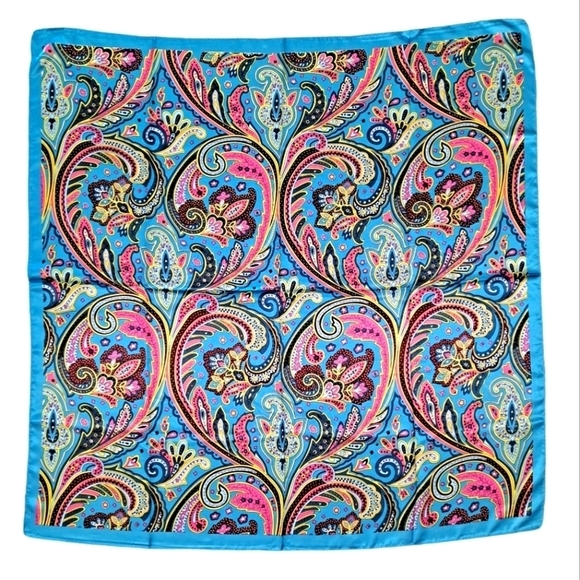 Boutique Accessories - 💖 2/$30 Satin square blue Bandana Paisley boho Psychedelic head neck hair scarf